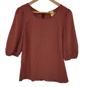 Orange & Black Chevron Striped‎ Top Career Office Professional Colorful Size M